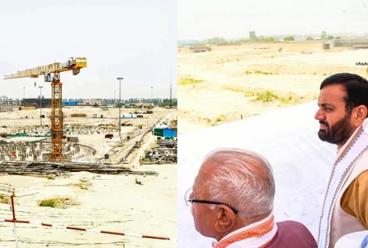 Naib Saini and Manohar Lal during the visit to Haryana Nuclear Power Project located at Gorakhpur, Fatehabad.