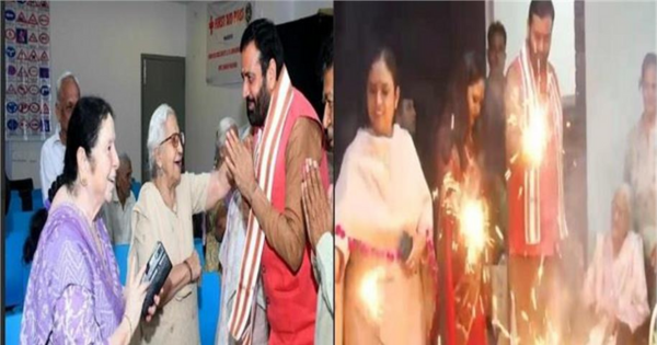 CM नायब सिंह सैनी ने वृद्धाश्रम में मनाई दिवाली